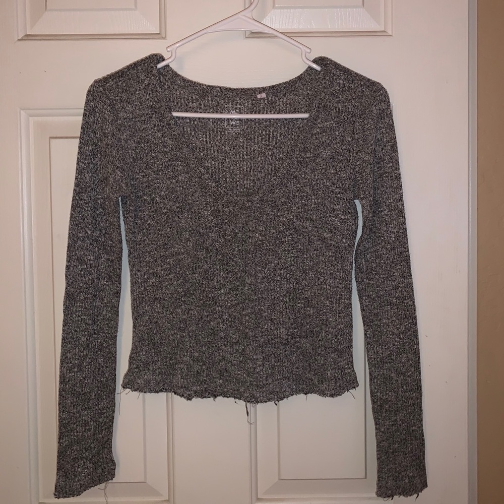 Grey Frayed Edge Long Sleeve